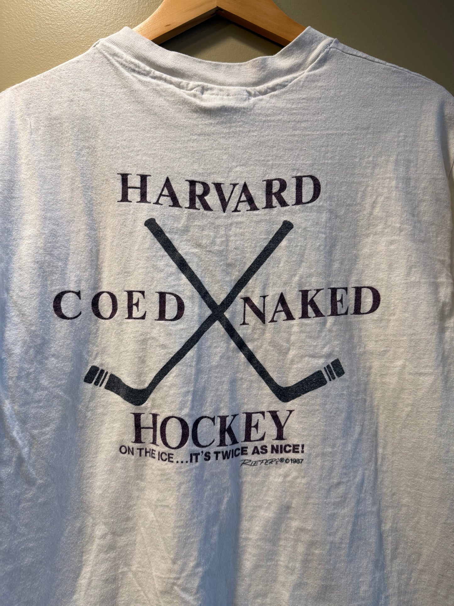 Vintage Harvard Co-Ed Naked Hockey T-Shirt- L