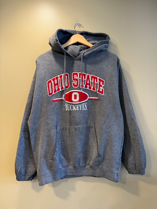 Vintage Ohio State Gray Distressed Hoodie Sweatshirt- L
