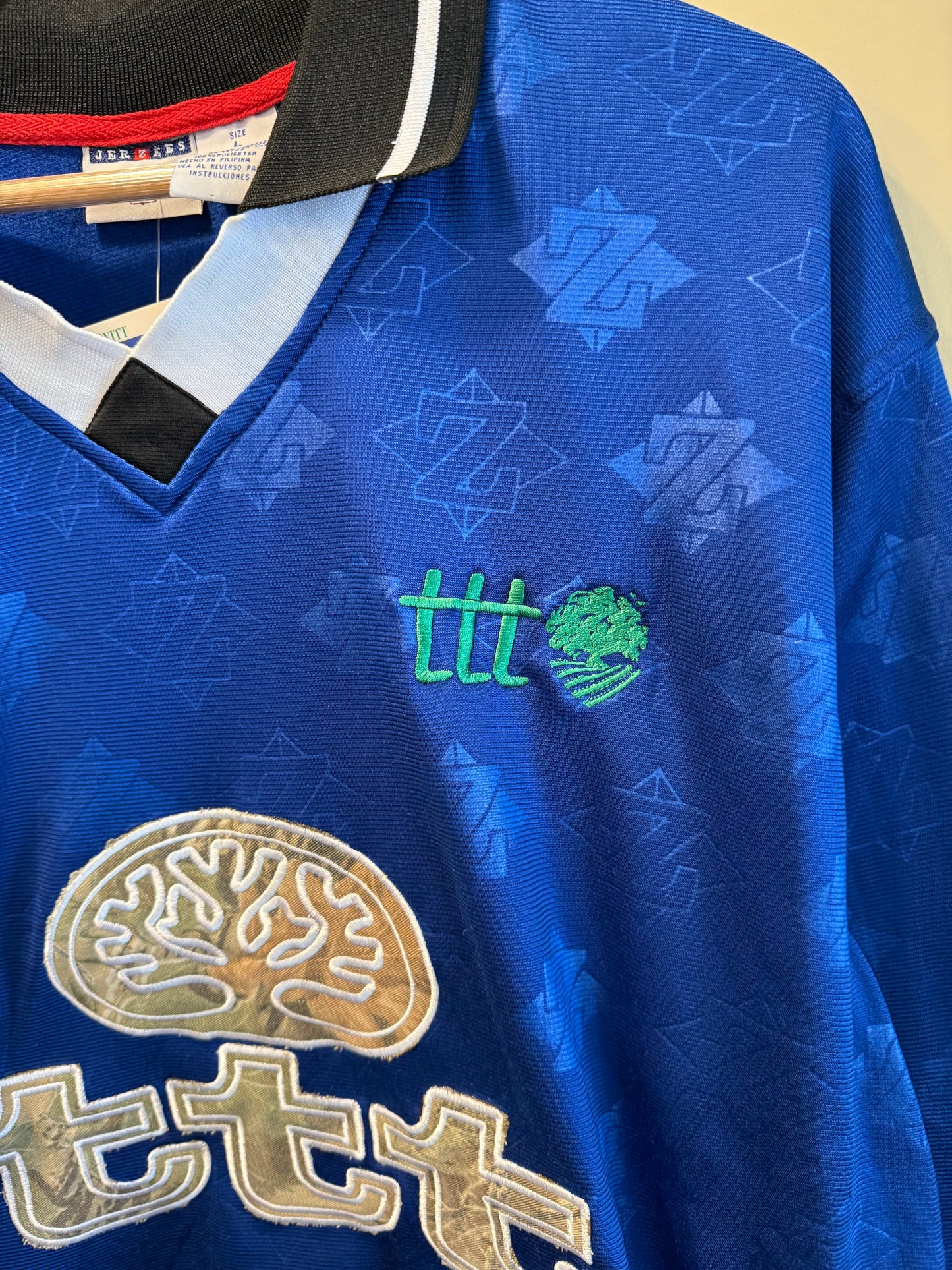 TTT Jerzees Blue Long Sleeve Collared Football Soccer Jersey- L
