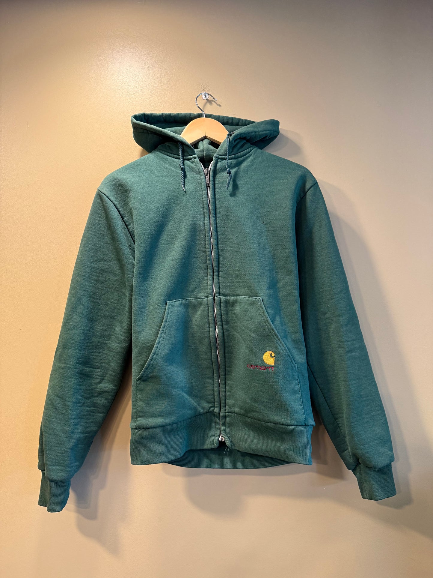 Vintage Carhartt Green Thermal-Lined Zip-Up Hoodie Sweatshirt- M