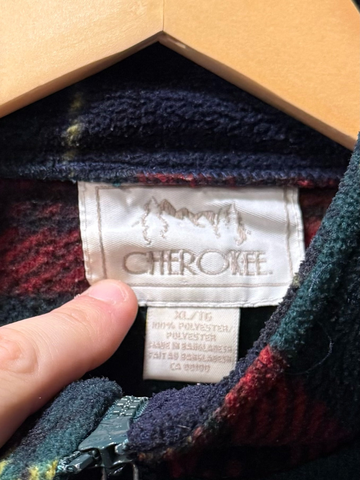 Vintage Cherokee Plaid Pullover Quarter-Zip Fleece - XL