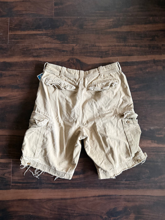 Vintage Y2K Abercrombie & Fitch Distressed Khaki Cargo Shorts- 32