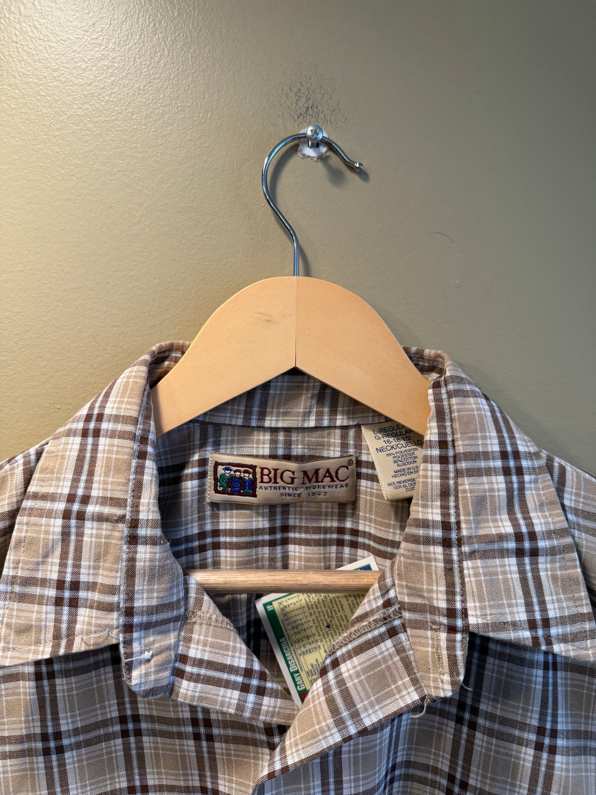 Vintage Big Mac Tan Checkered Button-Up Shirt- L