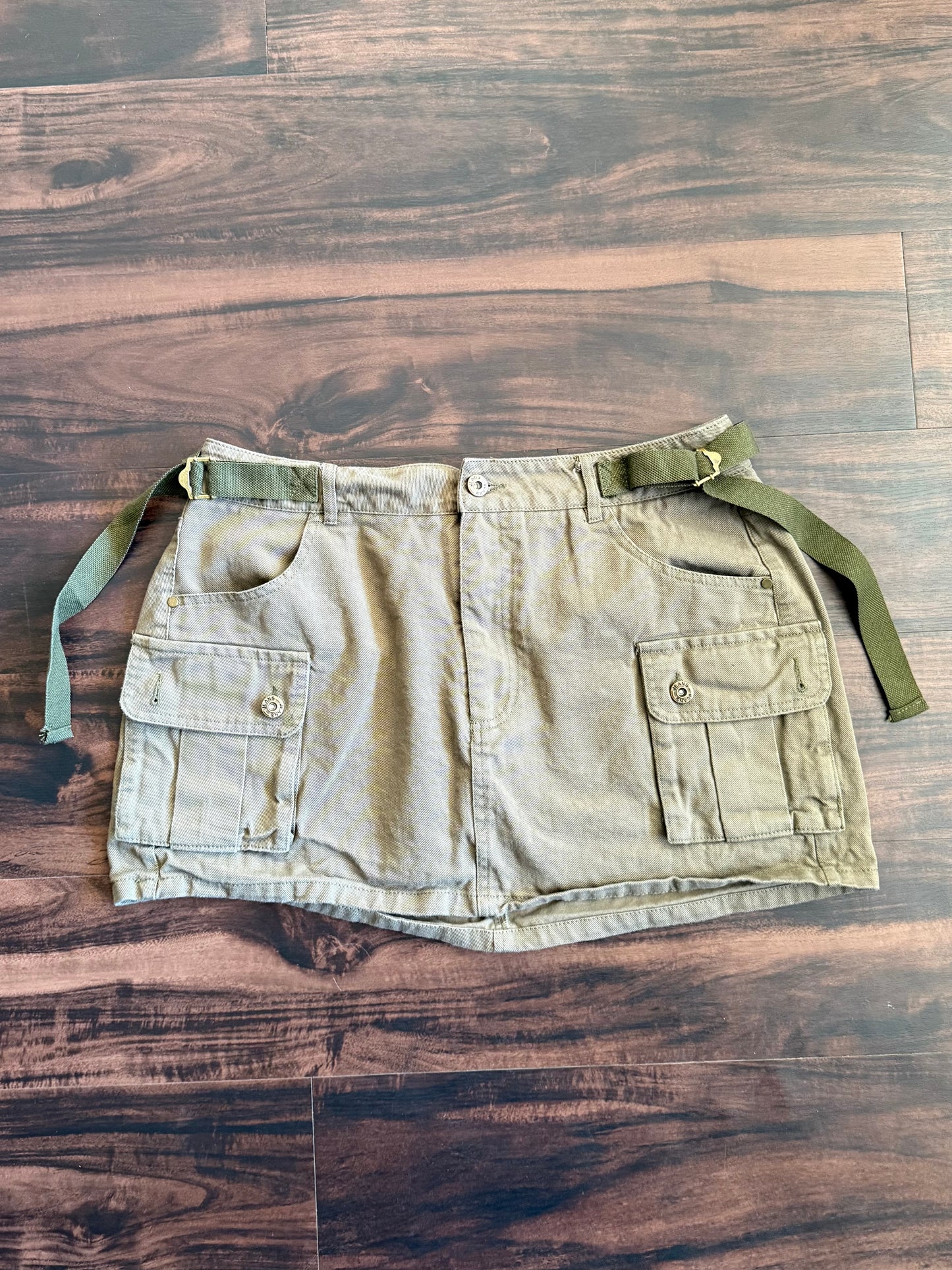 Vintage Y2K Green Military Canvas Skirt- 32