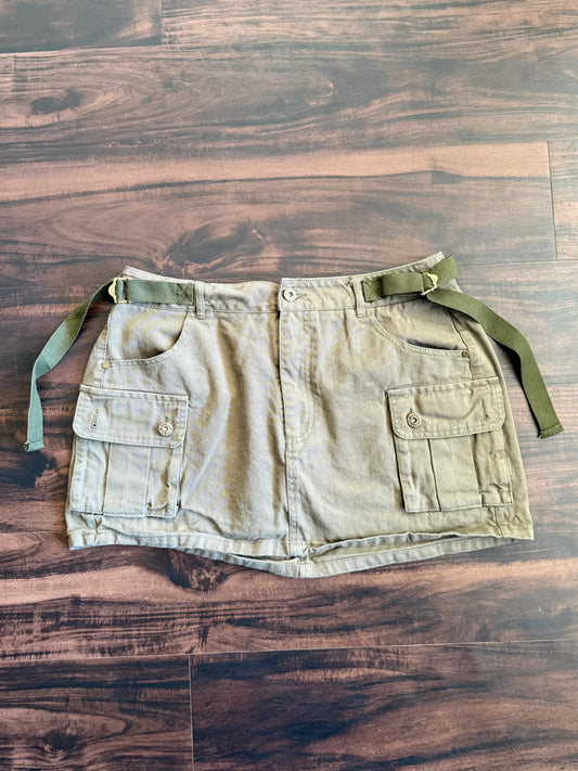 Vintage Y2K Green Military Canvas Skirt- 32