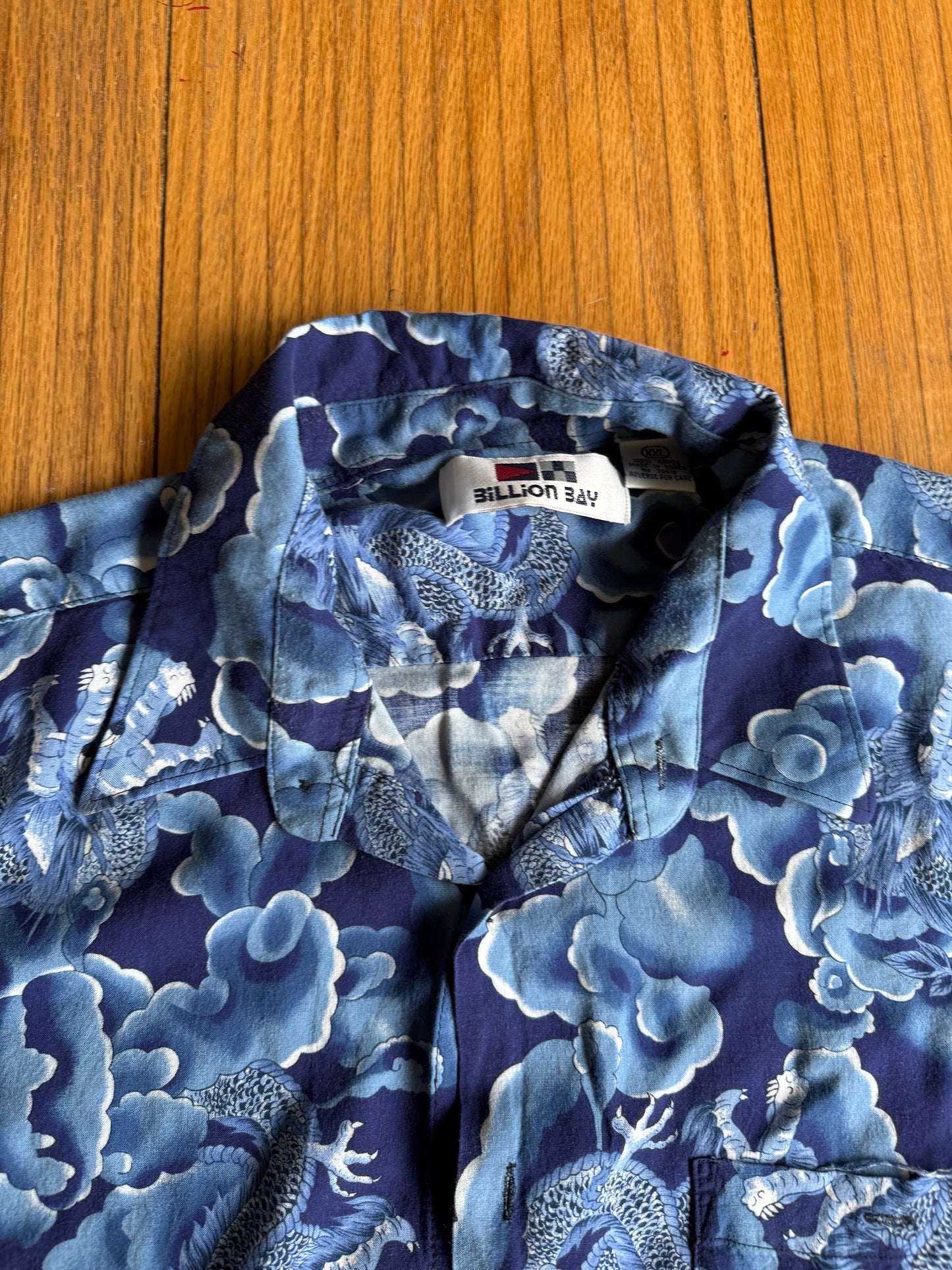Vintage Y2K Dragon Clouds All Over Print Button Down Casual Shirt- XL