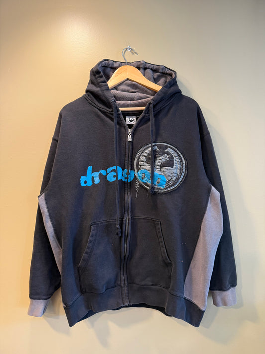 Vintage Y2K Dragon Thermal Lined Zip-Up Hoodie Sweatshirt- M