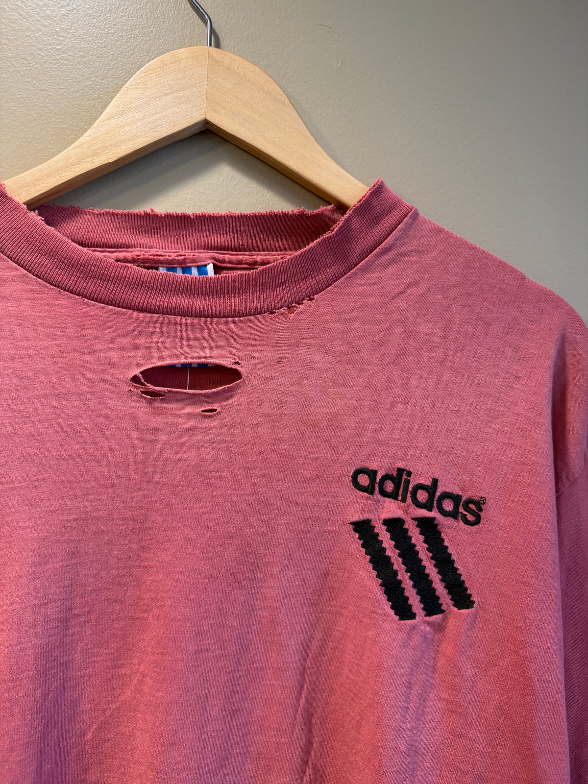 Vintage 80s Adidas Sun Faded Distressed Red T-Shirt- XL