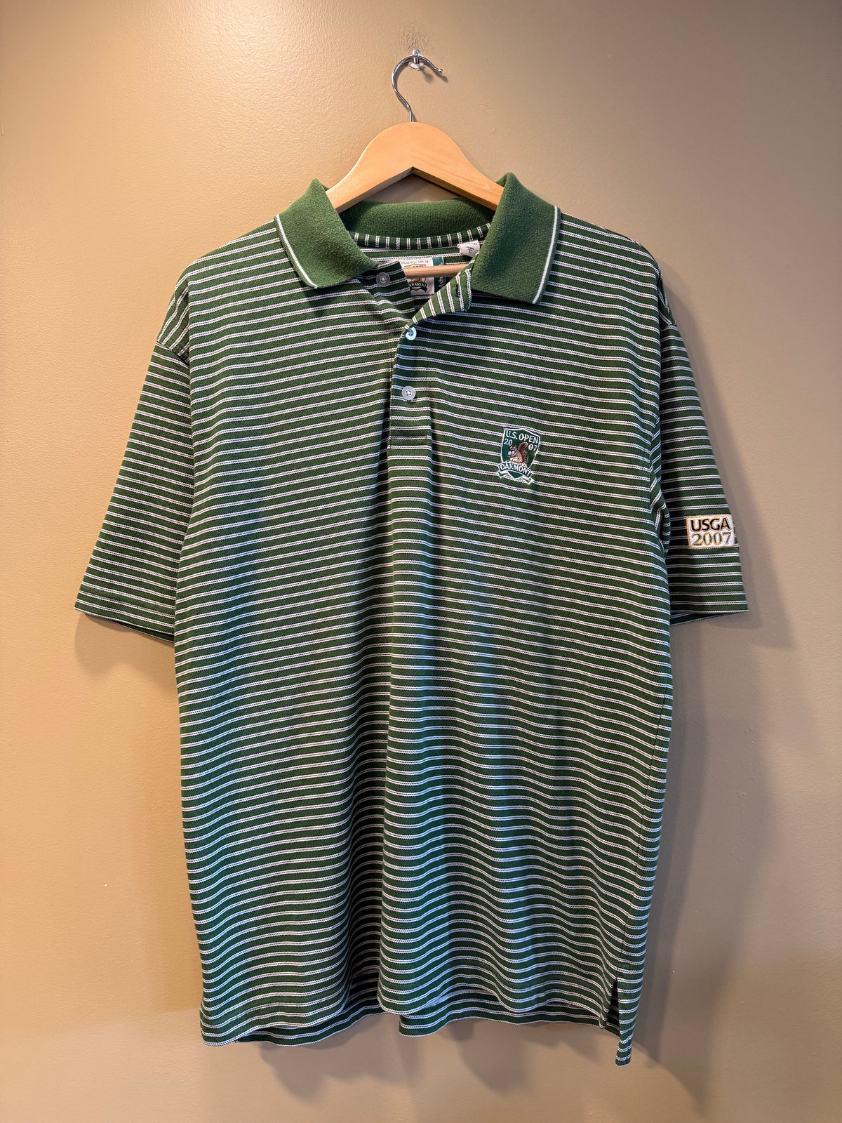 Vintage U.S. Open Golf Green Striped Polo Shirt- L