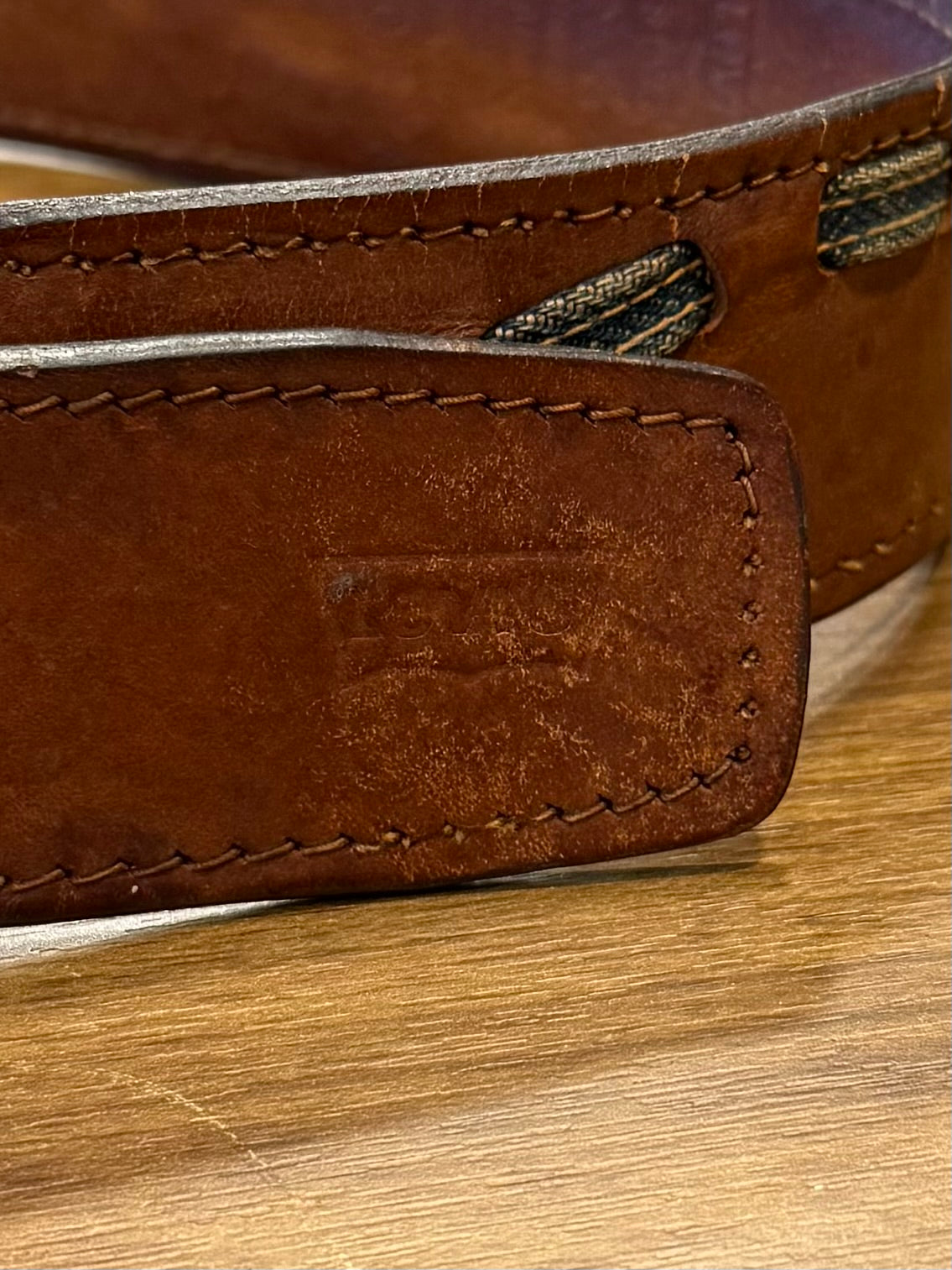 Vintage 70s Levi’s Leather Denim Loop Belt- 28 to 32