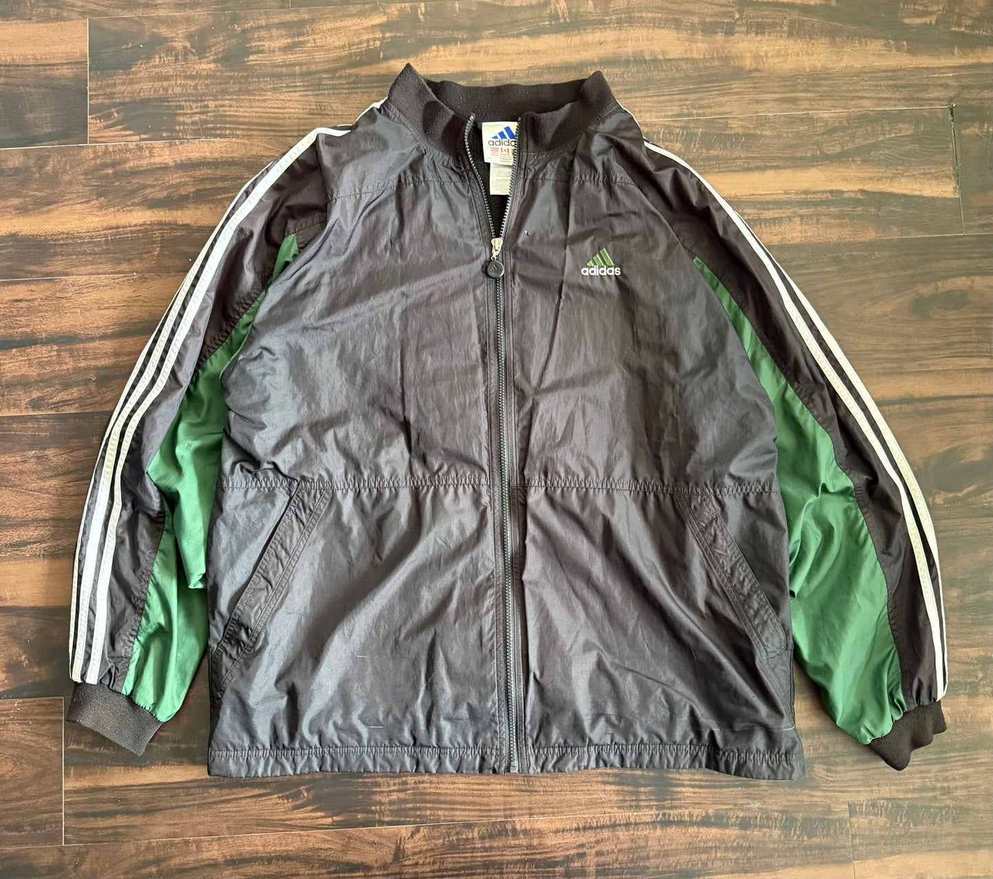 Vintage Y2K Adidas Green & Black Zip-Up Windbreaker Jacket- XL