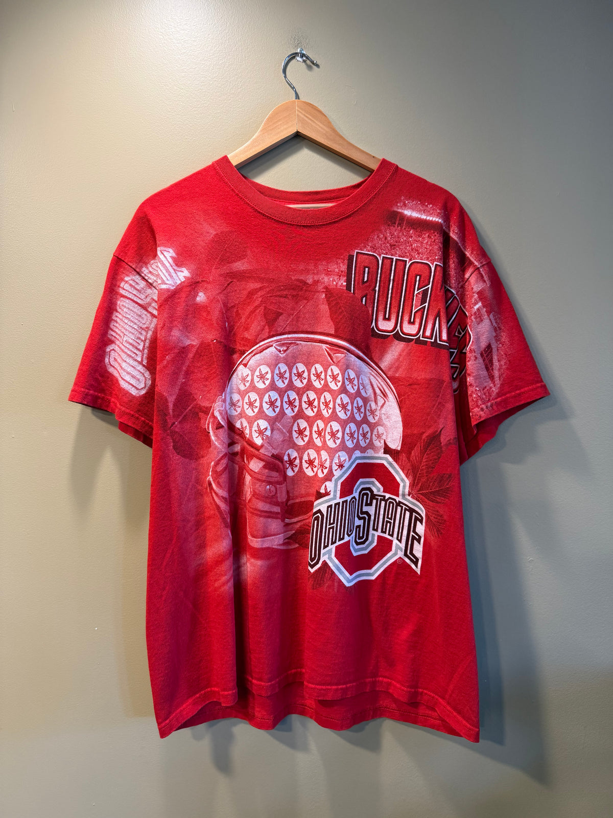 Vintage Ohio State Buckeyes Red All Over Print T-Shirt- XL