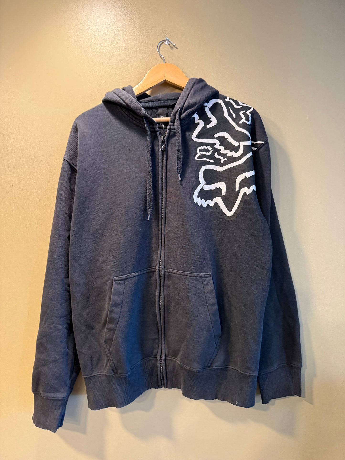 Vintage Fox Racing Black Zip-Up Hoodie Sweatshirt- L