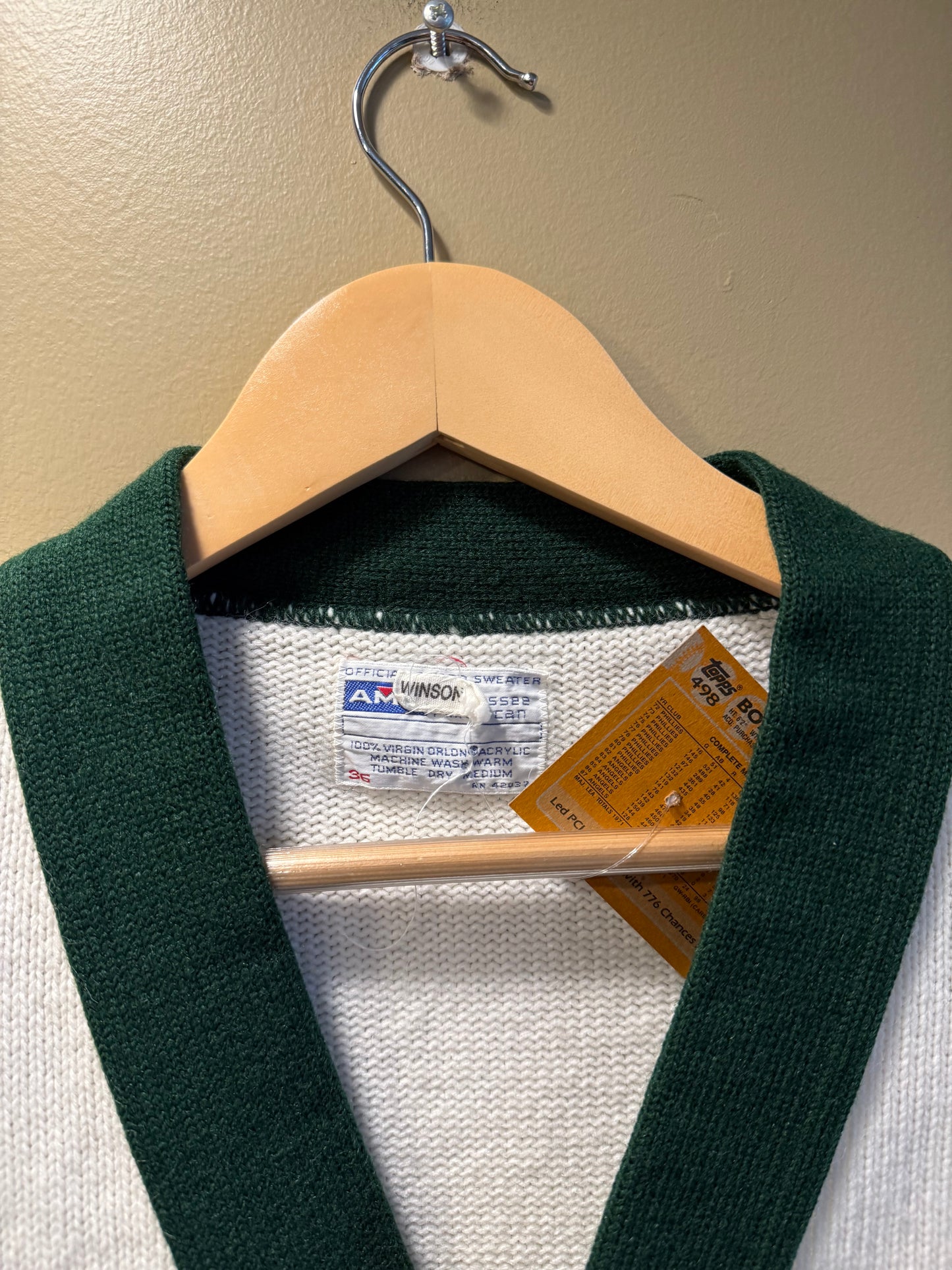 Vintage AMF White & Green Striped Cardigan Sweater- S