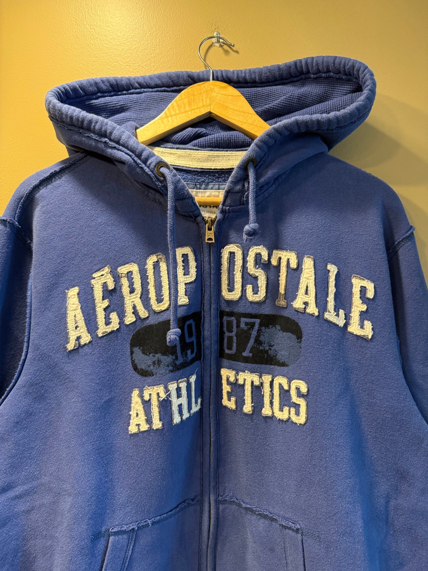 Vintage Aeropostale Athletics Blue Zip-Up Hoodie Sweatshirt- XL