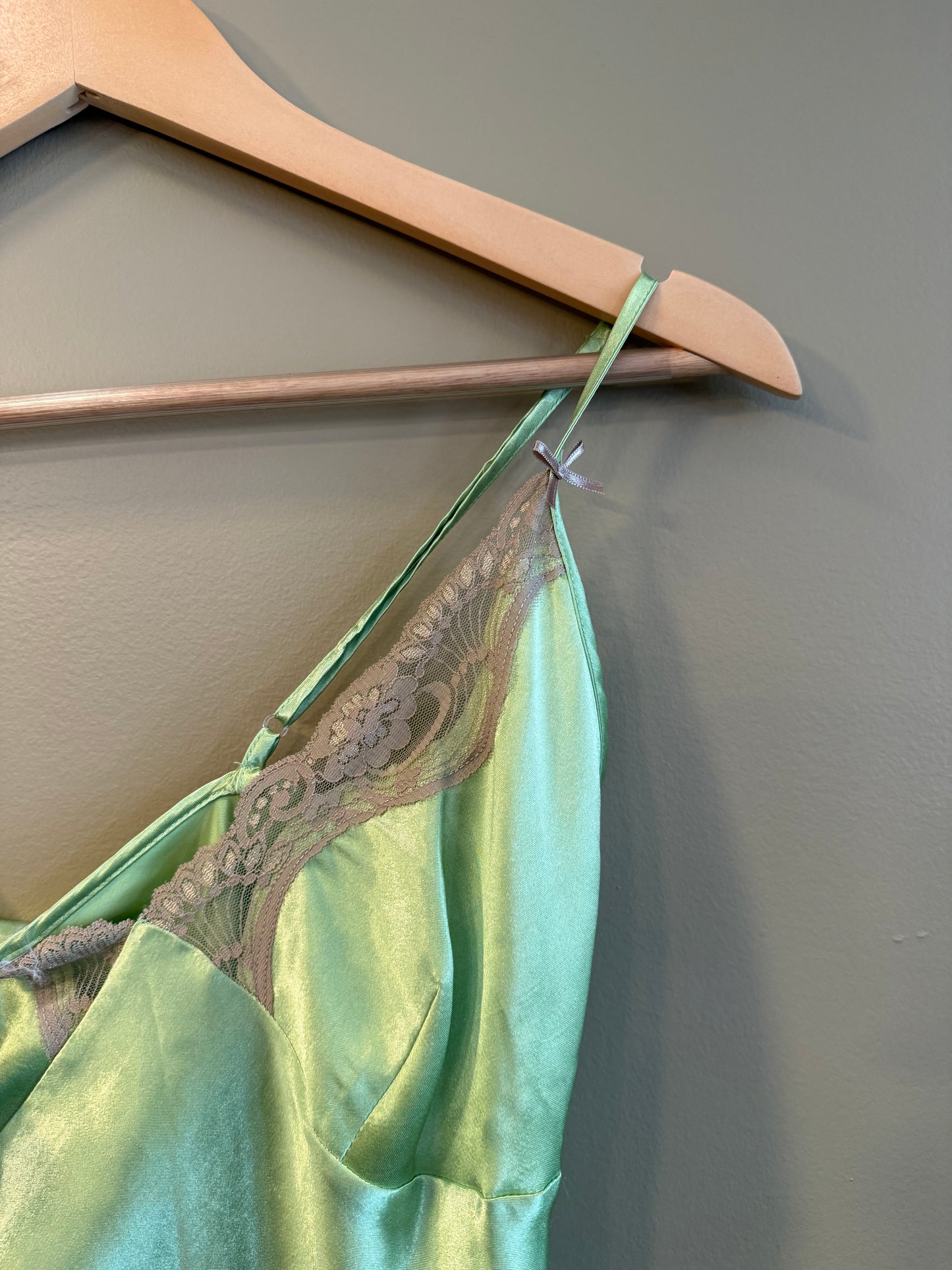Vintage Lime Green Lingerie Lace Slip Dress- M