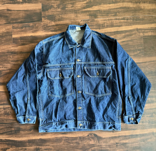 Vintage Dark Wash Denim Big Pocket Workwear Jacket- L