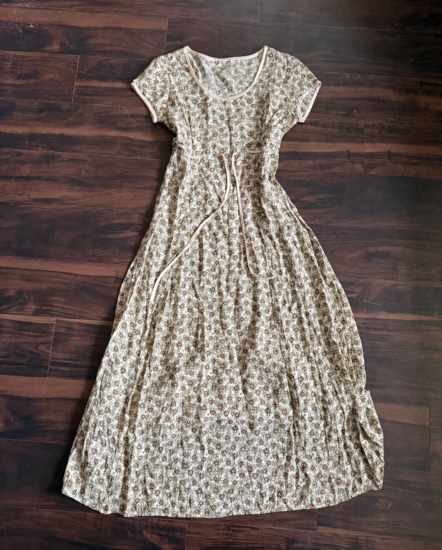 Vintage Green & Brown Floral Dress- M