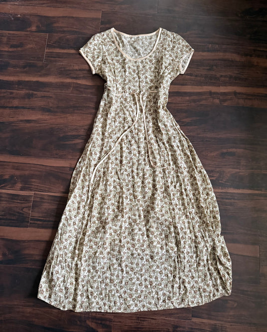 Vintage Green & Brown Floral Dress- M
