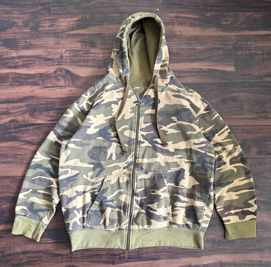 Vintage Y2K Camouflage Zip-Up Hoodie Sweatshirt- XL