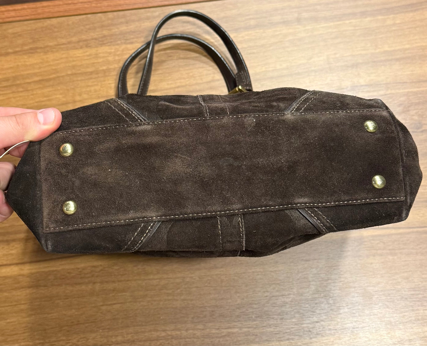 Vintage Coach 10442 Retired Suede Brown Beaded Tote Shoulder Bag