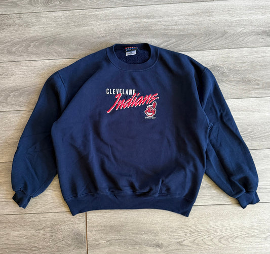 Vintage Cleveland Indians MLB Embroidered Navy Blue Crewneck Sweatshirt- XL