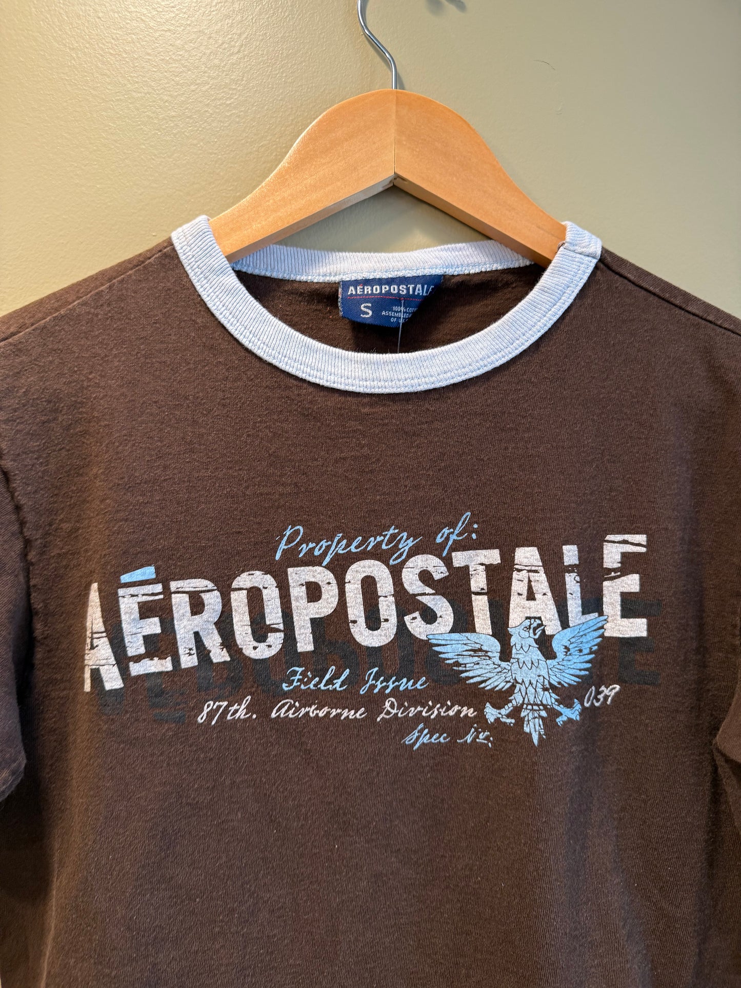 Vintage Y2K Aeropostale Brown Women’s Ringer T-Shirt- S