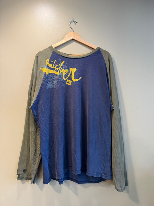 Vintage Quiksilver Surfwear Distressed Longsleeve Green & Blue T-Shirt- XL