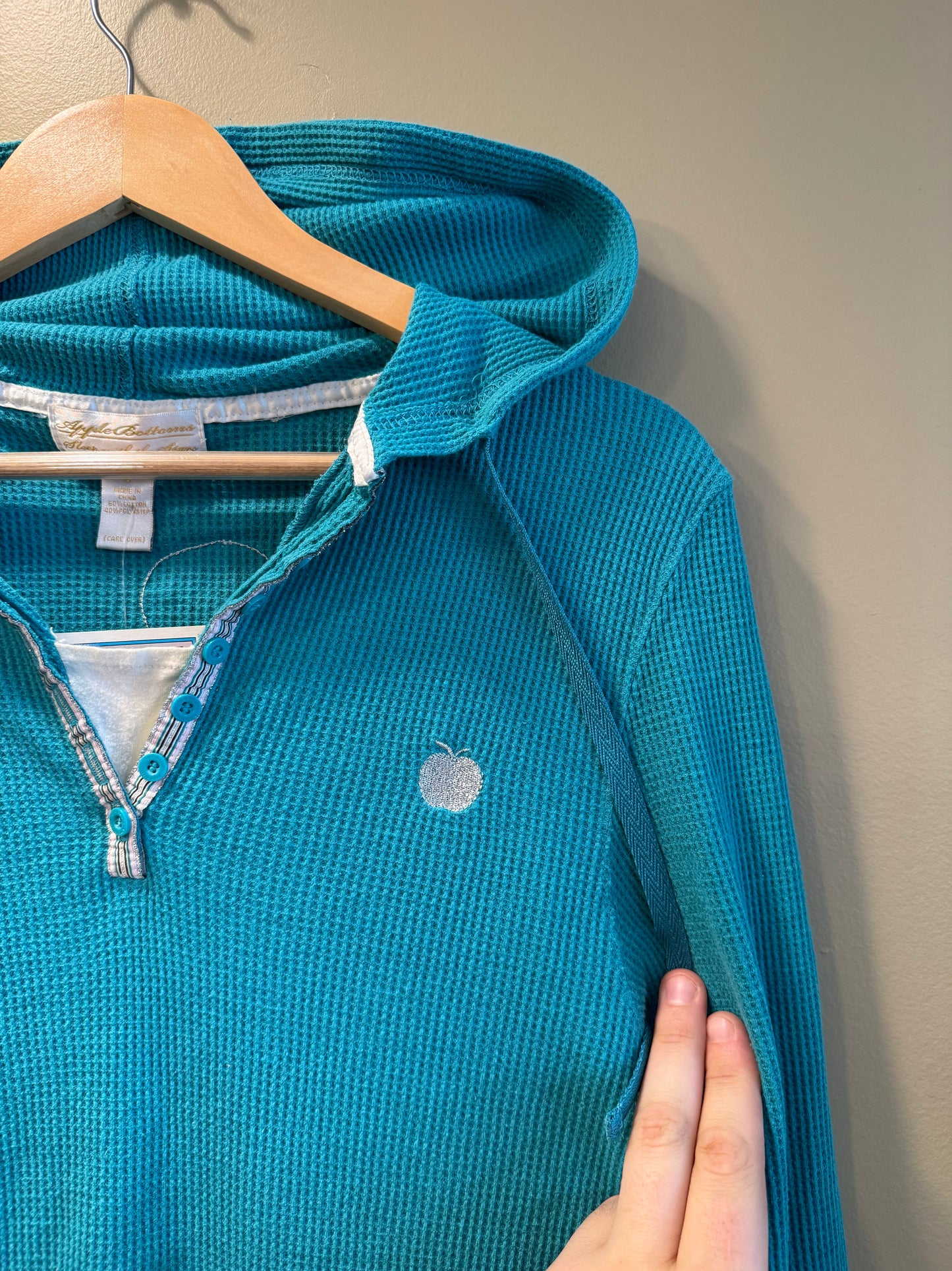 Vintage Apple Bottoms Blue Thermal Hoodie Sweatshirt- L