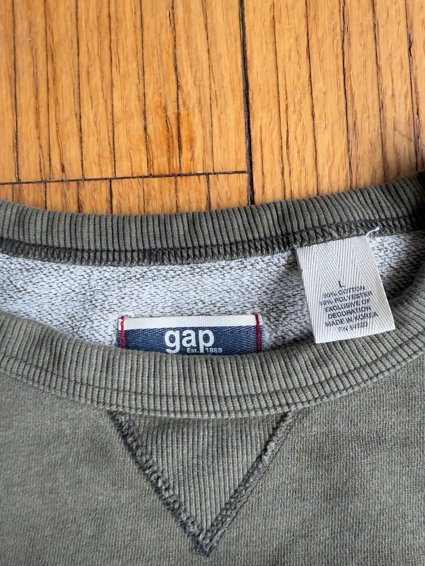 Vintage Gap Denim Distressed Green Crewneck Sweatshirt- L