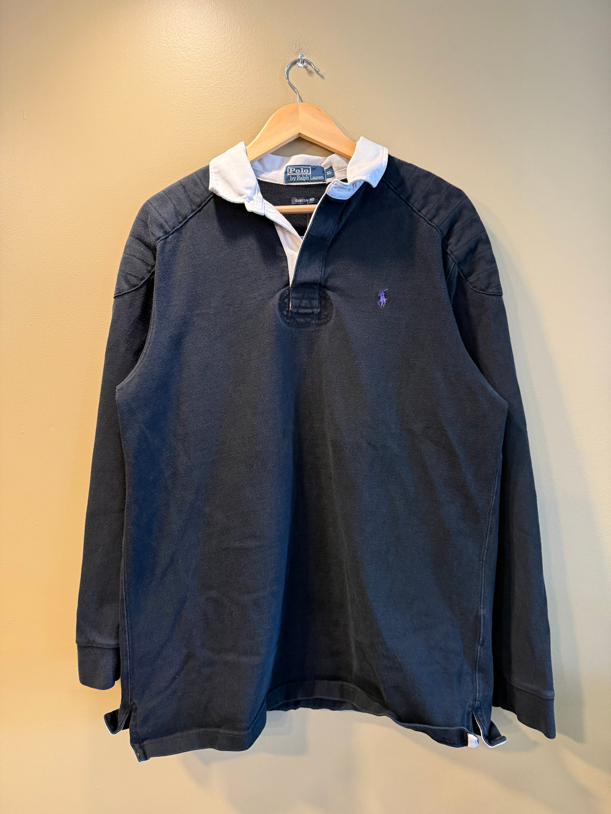Vintage Polo Ralph Lauren Black & Purple Rugby Shirt- XL