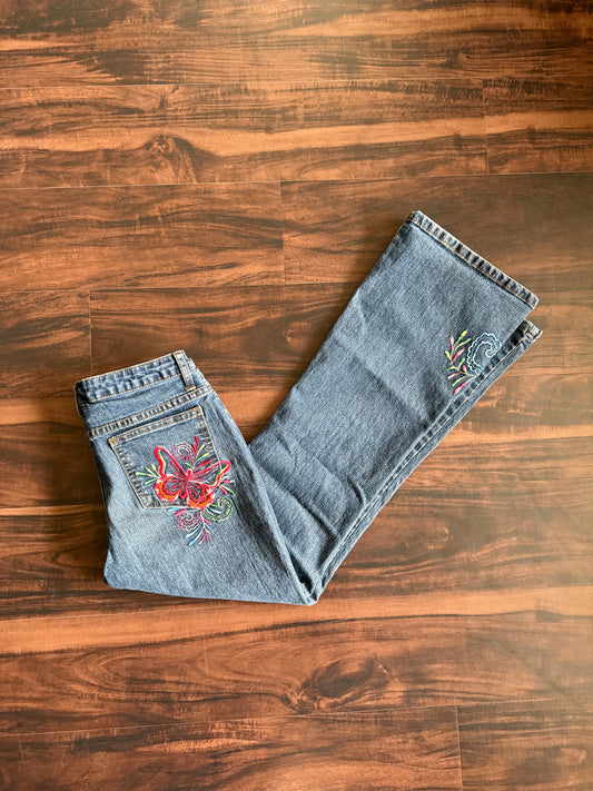Vintage Y2K Arizona Jean Co. Embroidered Butterfly Flared Denim Jeans- 29x28
