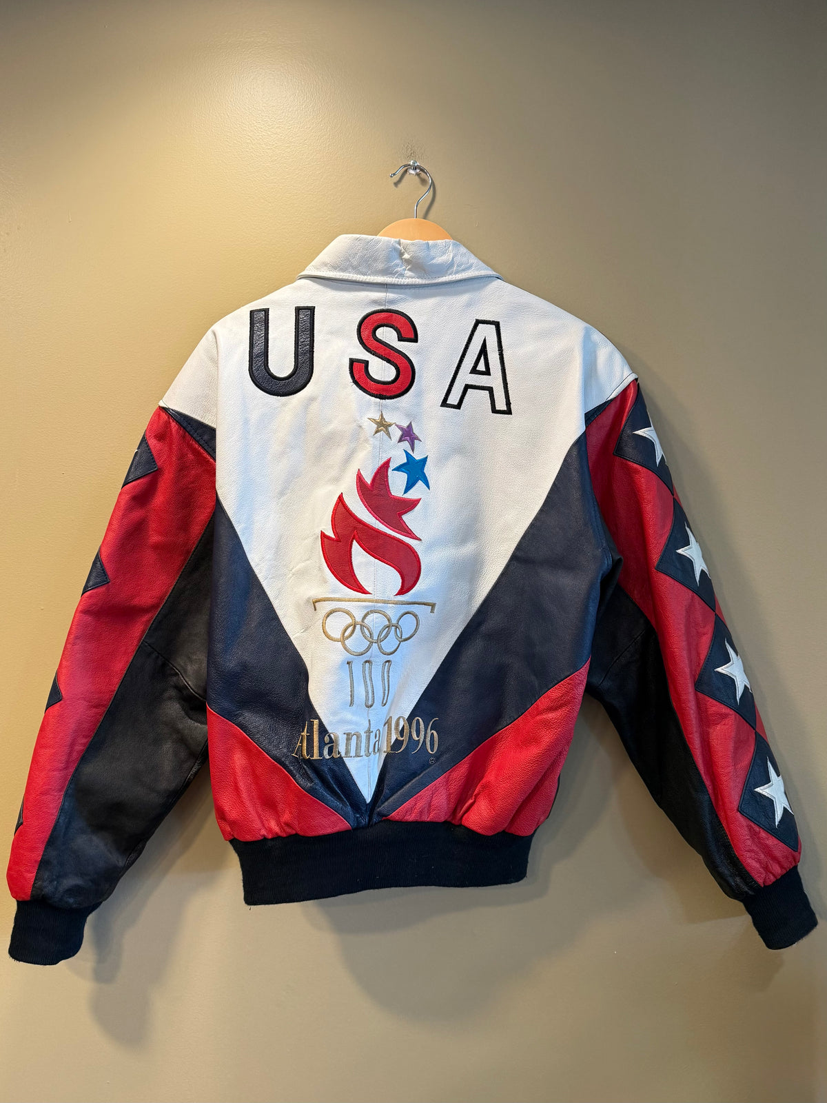 Vintage 1996 Atlanta Olympics American Toons Leather Jacket- S