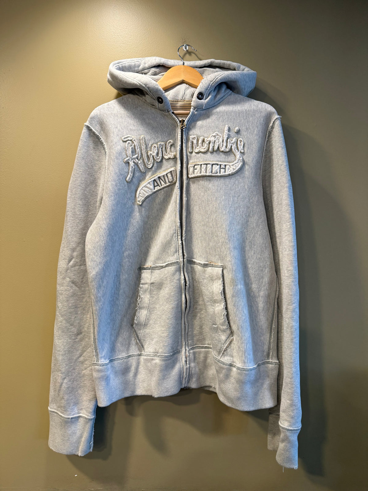 Vintage Abercrombie & Fitch Gray Appliqué Zip-Up Hoodie Sweatshirt- XL