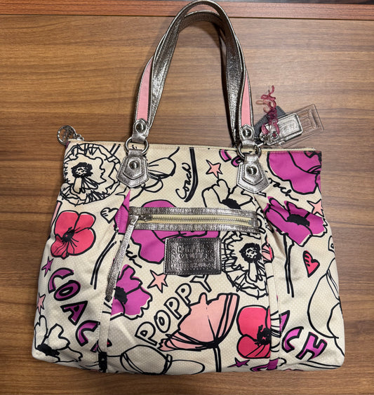 Vintage Coach Poppy 16306 Glam Tote Floral Graffiti Satin Bag