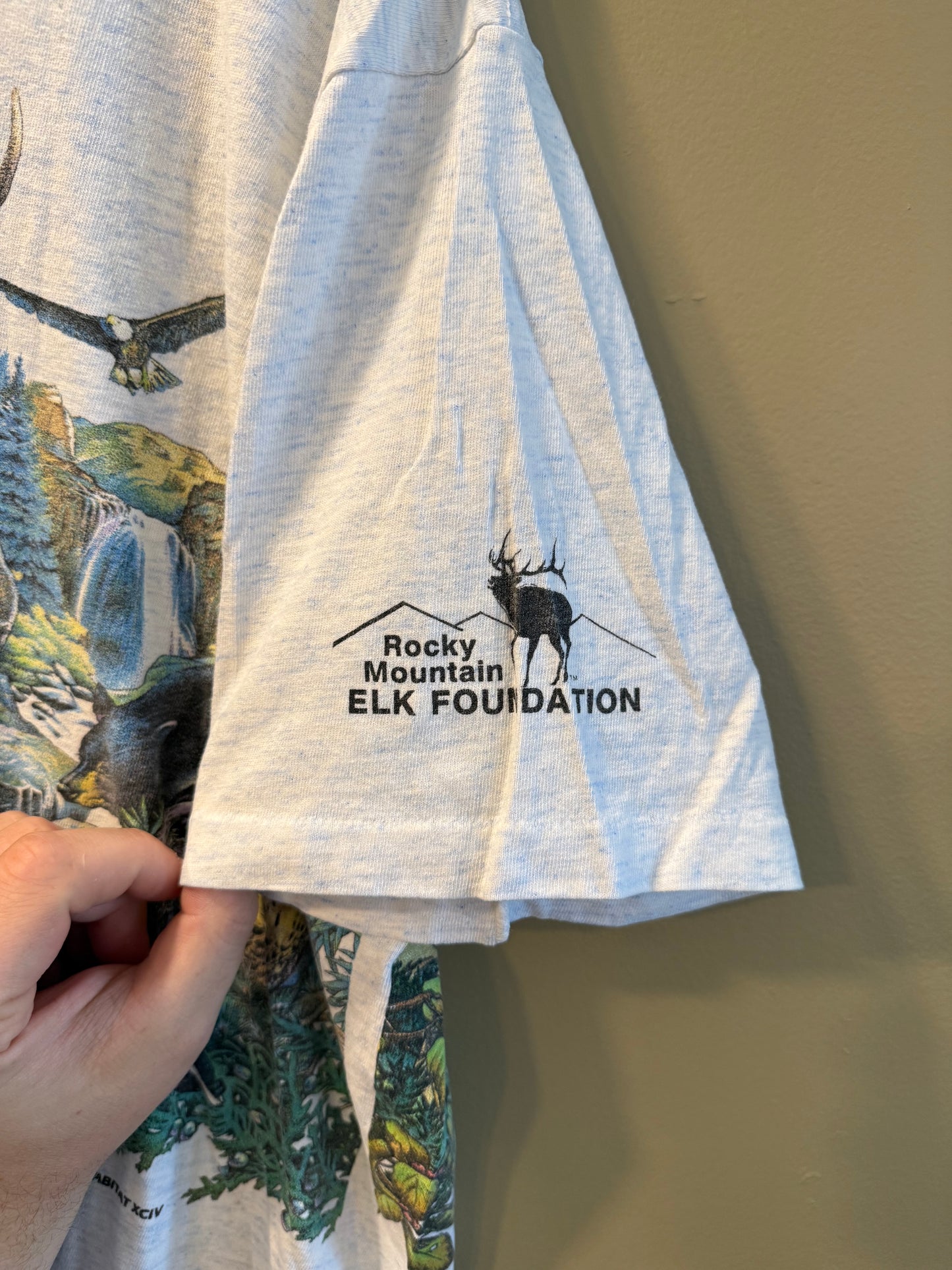 Vintage Rocky Mountain Elk Foundation Nature Wrap-Around Print T-Shirt- XL