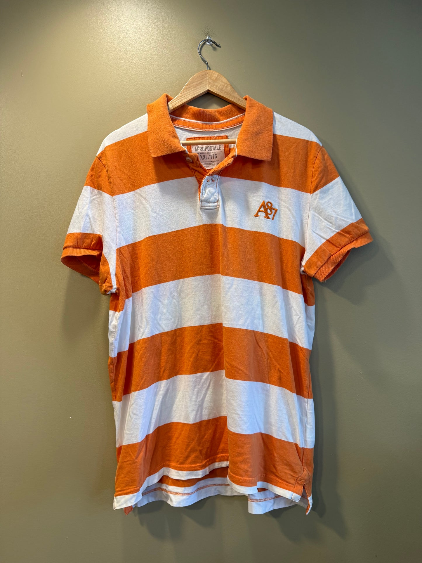 Vintage Aeropostale Orange Striped Polo Shirt- L/XL
