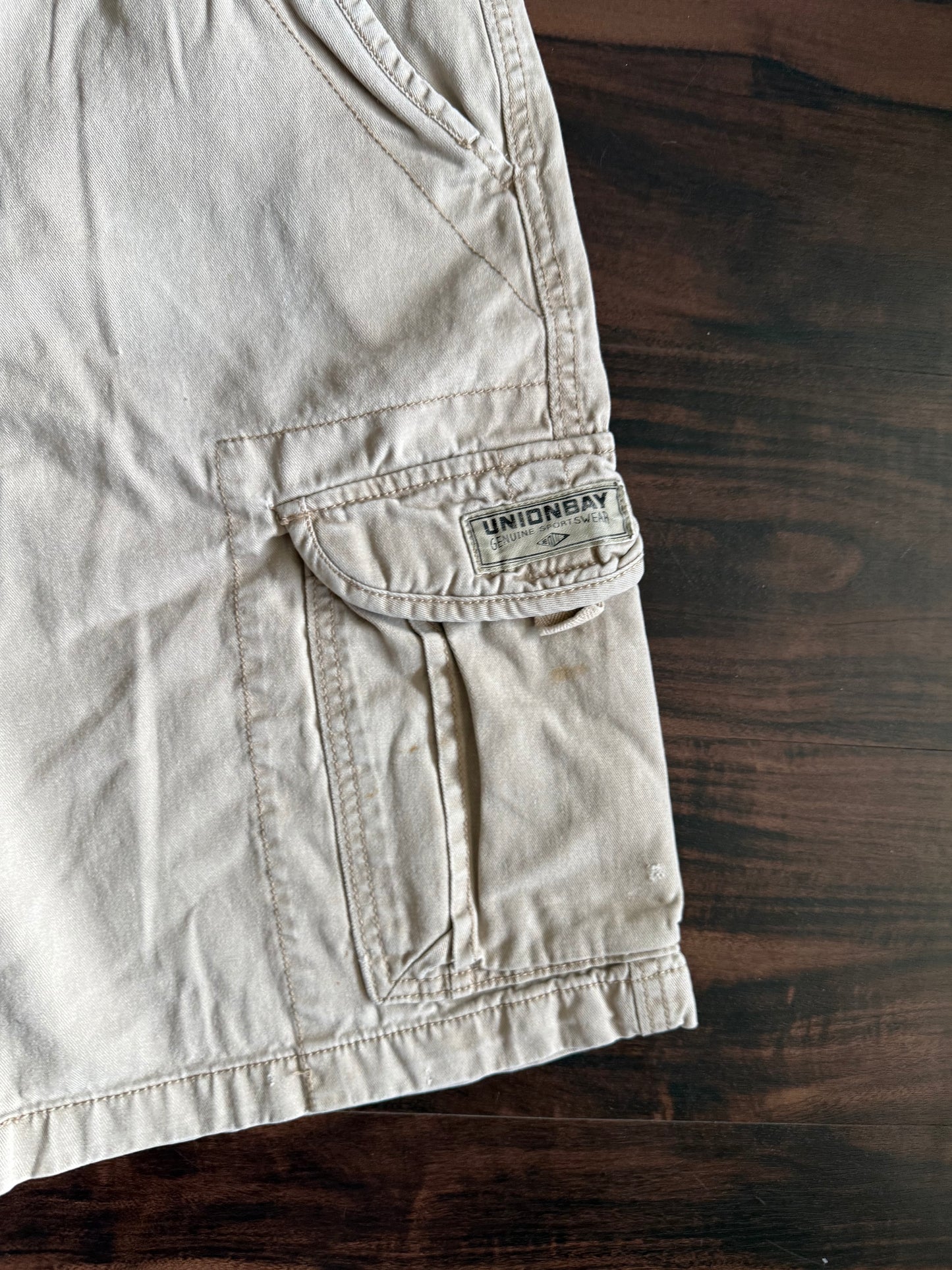 Vintage Union Bay Tan Distressed Cargo Shorts- 34