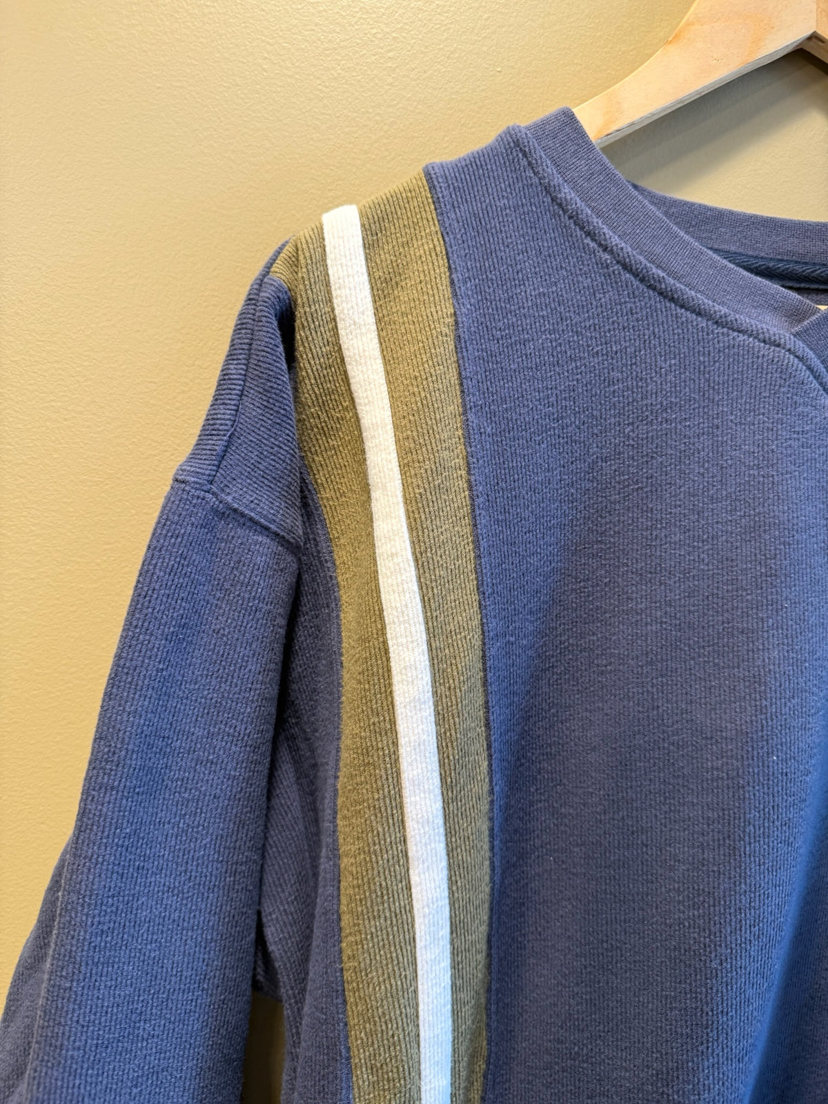 Vintage Y2K Striped Navy Textured Long Sleeve T-Shirt - L
