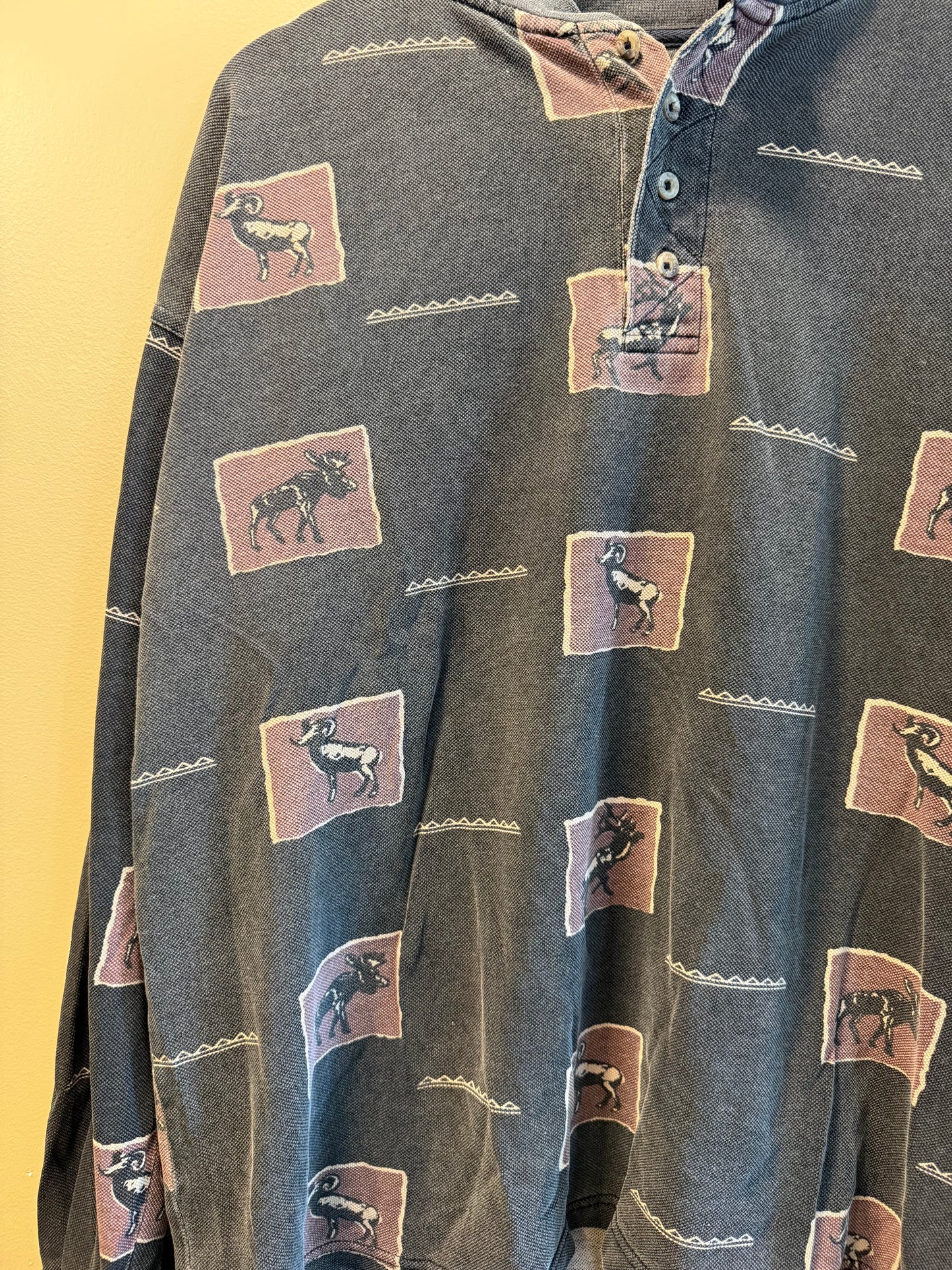 Vintage Roper Animals Nature All Over Print Thermal Long Sleeve T-Shirt- L