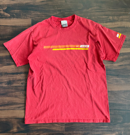 Vintage Nike Red Striped Logo T-Shirt-M