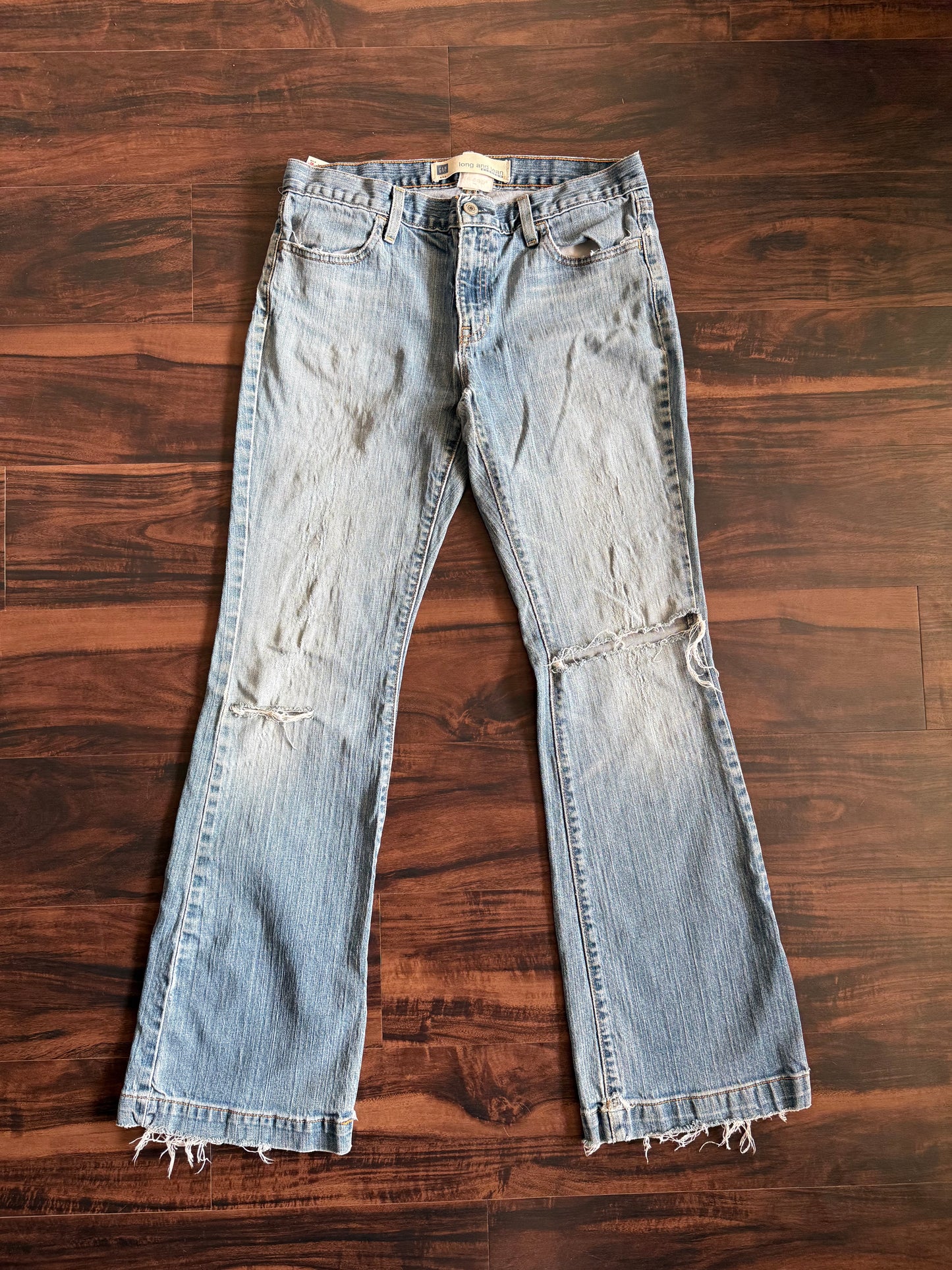 Vintage Gap Long & Lean Flared Distressed Denim Jeans- 31x32