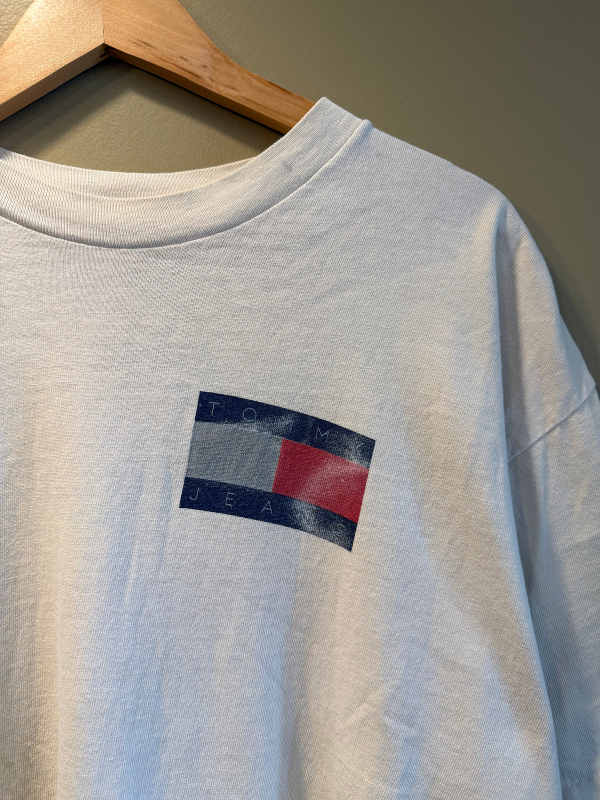 Vintage Tommy Hilfiger Big Flag Distressed White T-Shirt- XL