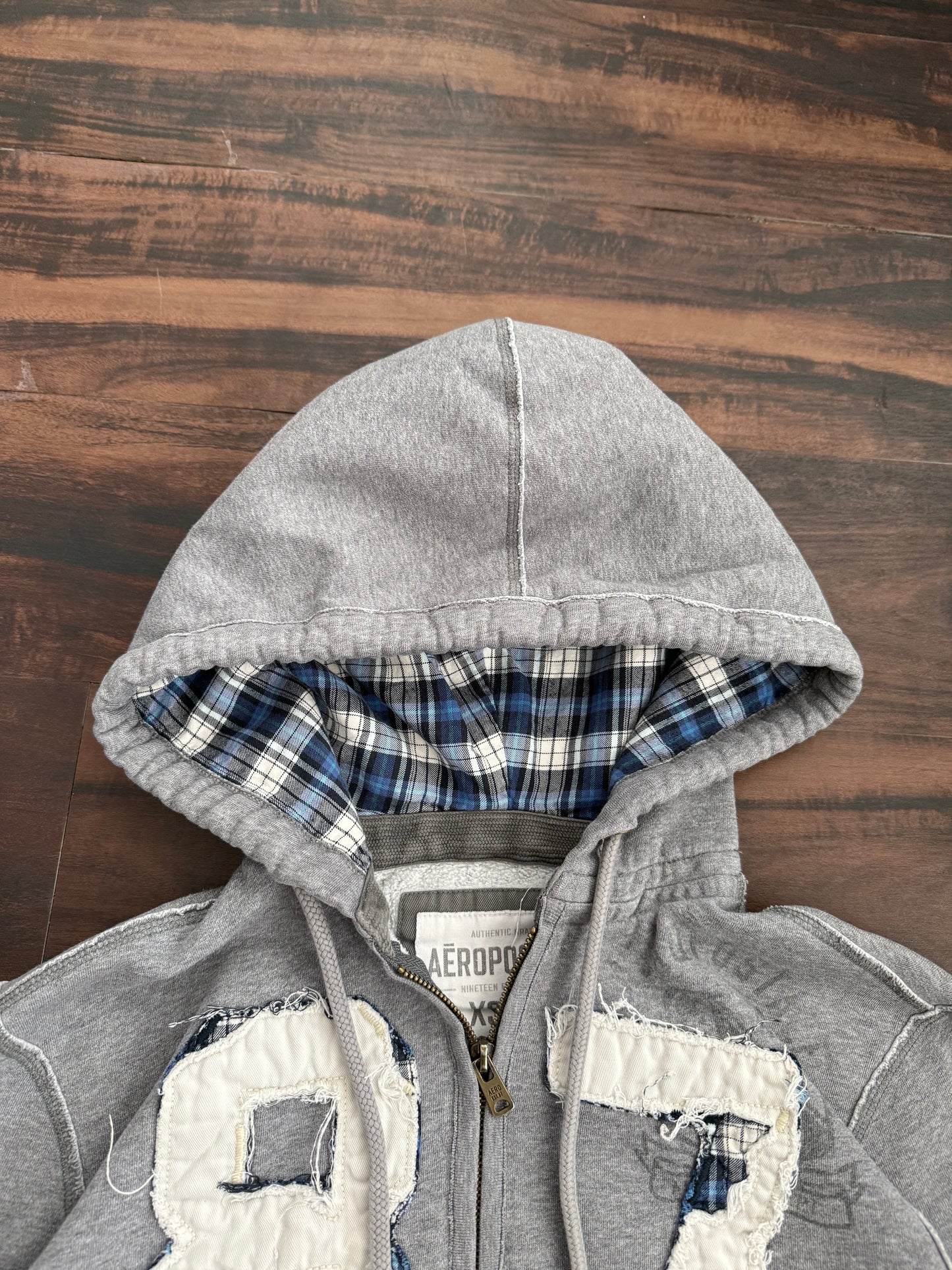 Vintage Y2K Aeropostale Zip-Up Patchwork Hoodie Sweatshirt- XS