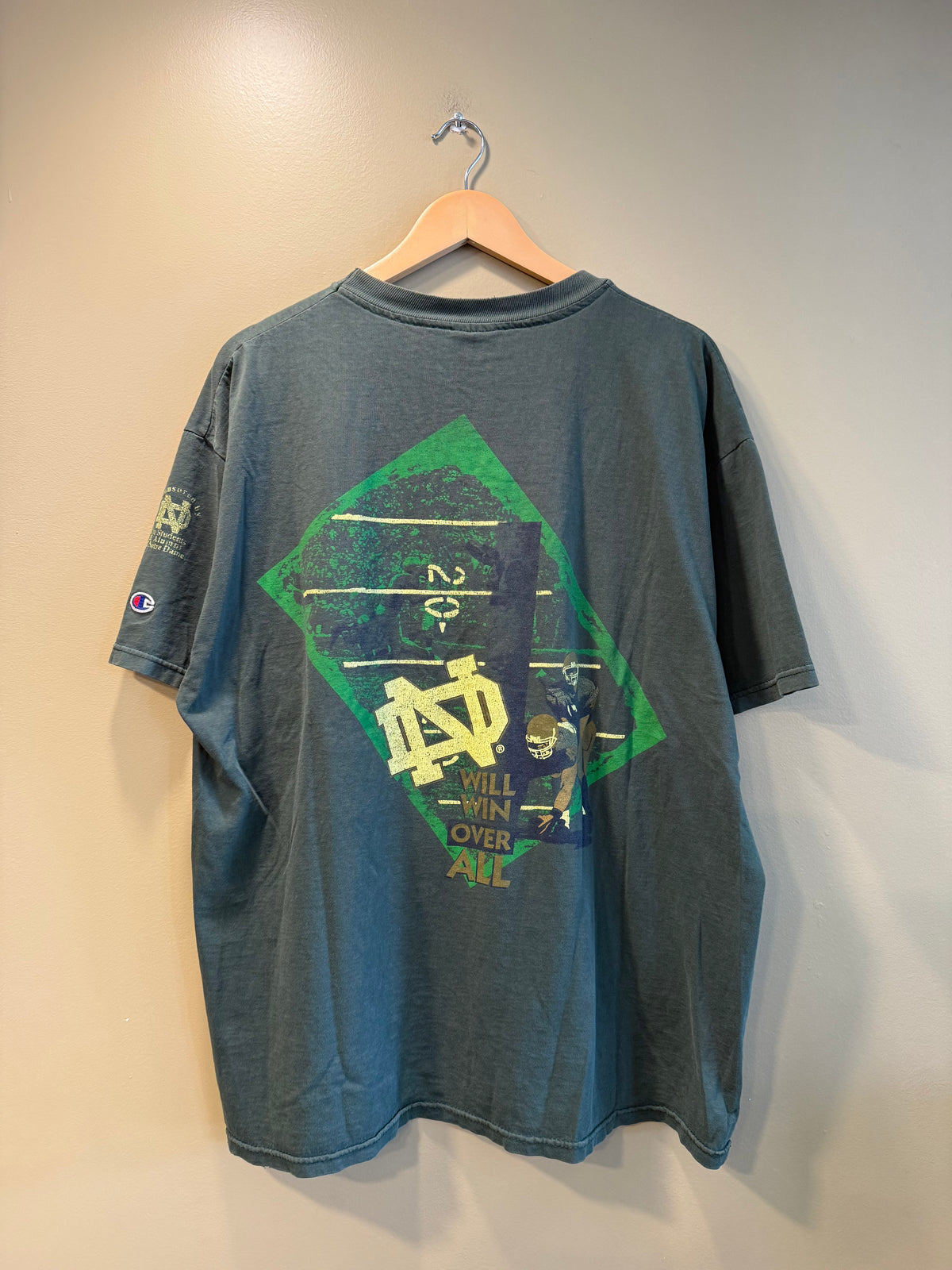 Vintage University of Notre Dame Green Football T-Shirt- XL