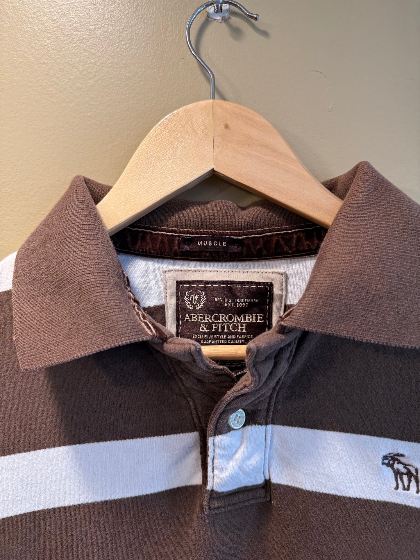 Vintage Abercrombie & Fitch Brown Striped Polo Long Sleeve Shirt- L