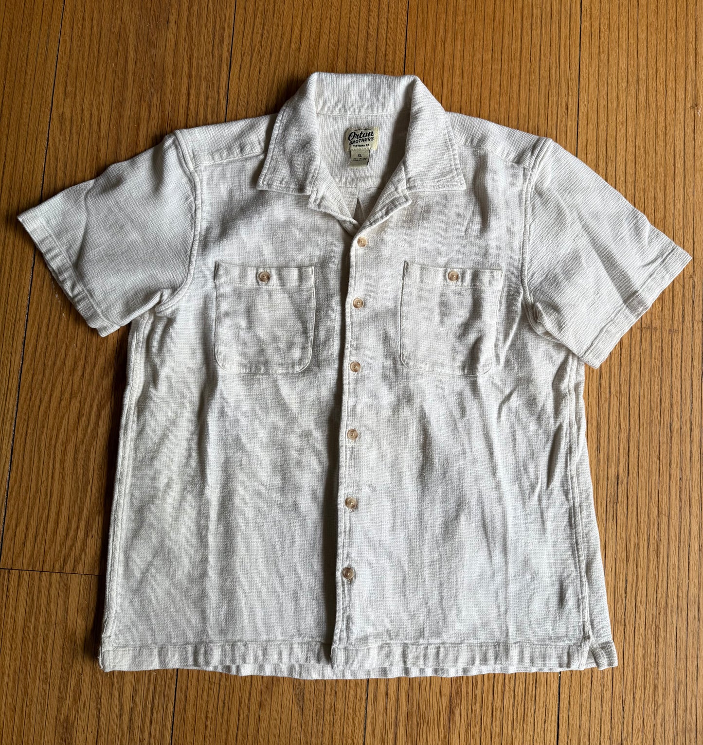 Vintage Orton Brothers Off White Linen Camp Collar Button-Down Shirt- XL