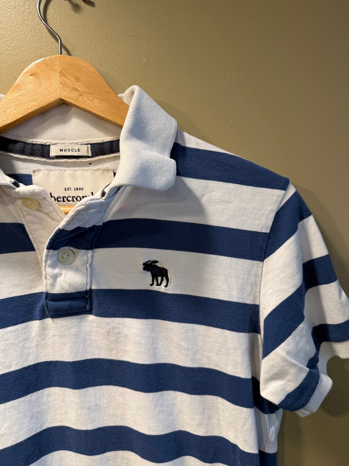 Vintage Abercrombie & Fitch Blue & White Striped Polo Shirt- L