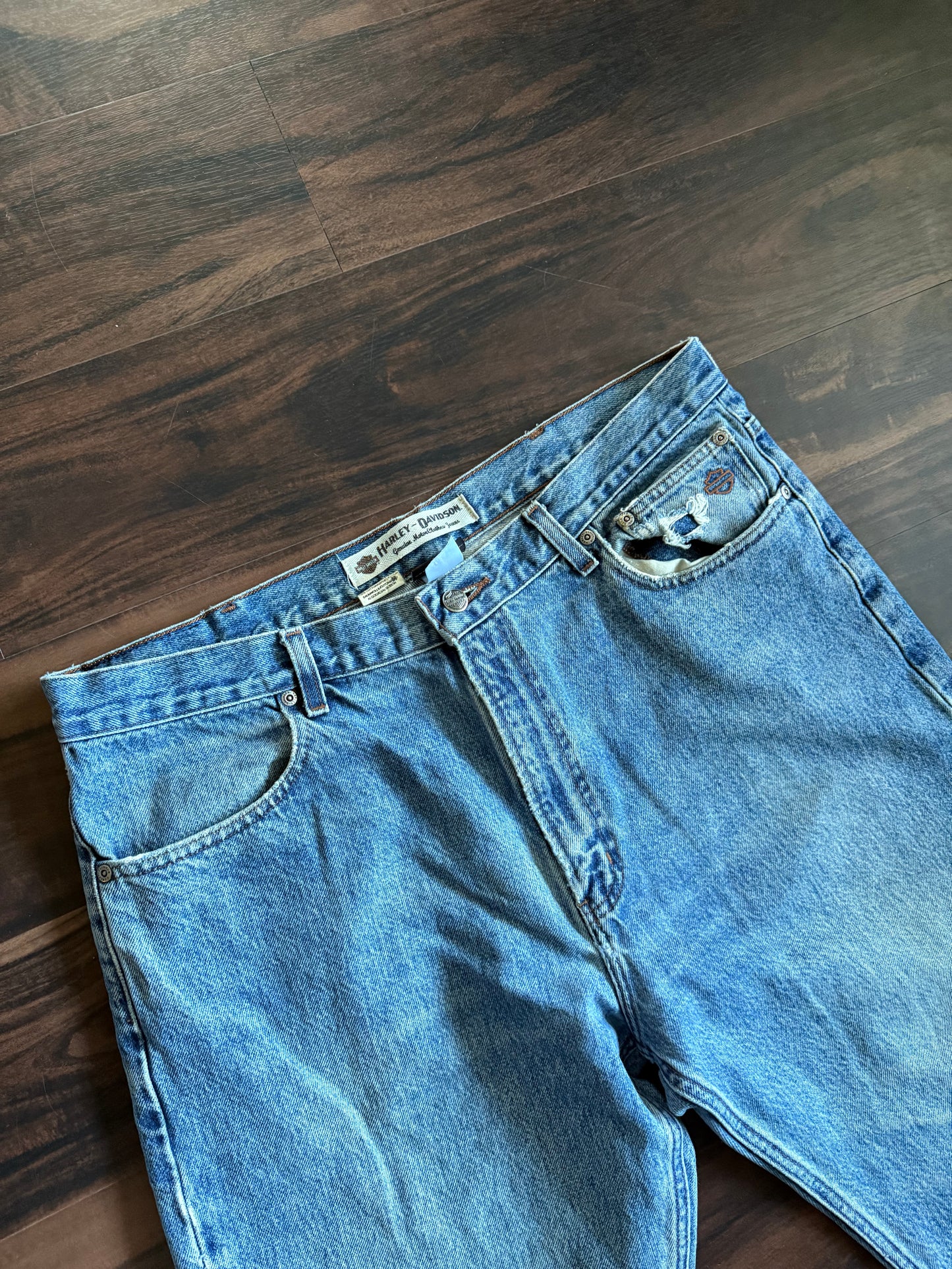 Vintage Harley Davidson Distressed Light Wash Denim Jeans- 38x34