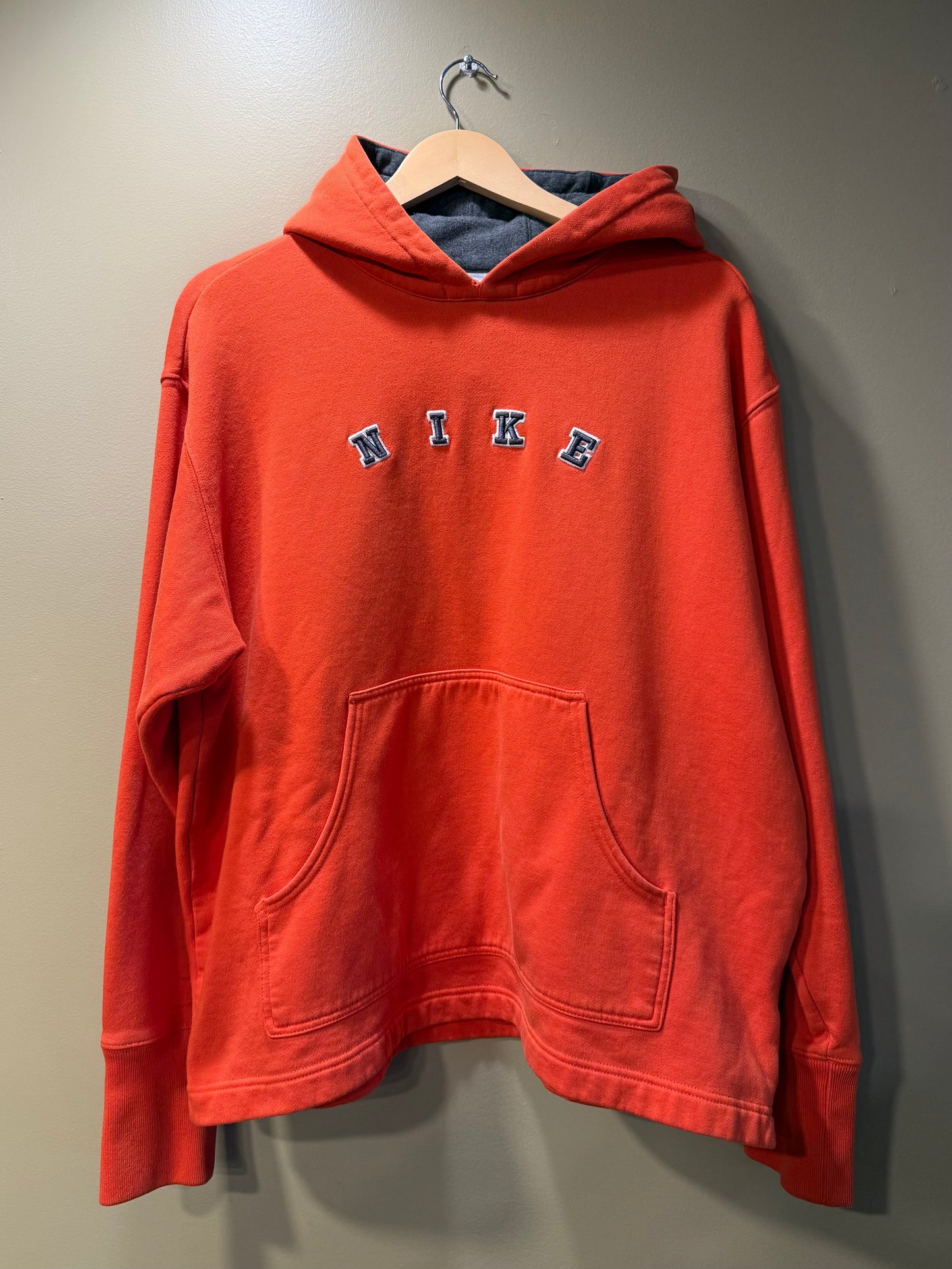 Vintage Nike Orange Spellout Hoodie Sweatshirt- XL
